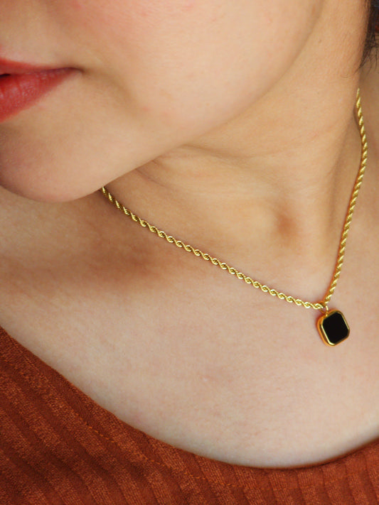 Black Onyx Stone Square Pendant